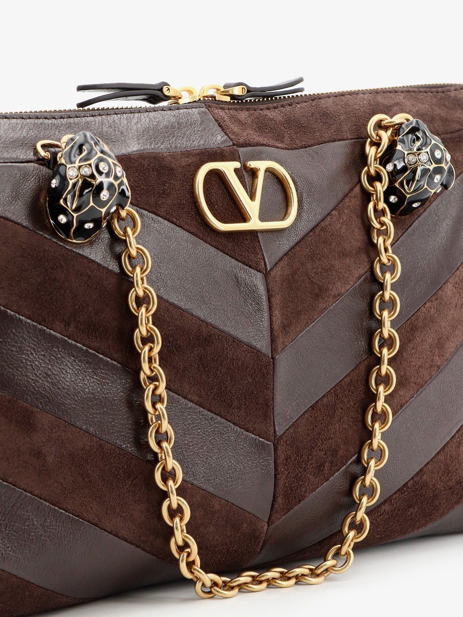 Valentino Women's Panthea Suede and Leather Shoulder Bag Brown