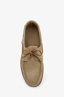Paraboot men’s barth marine suede loafers miel tan suede boat shoe with brown leather laces and stitching