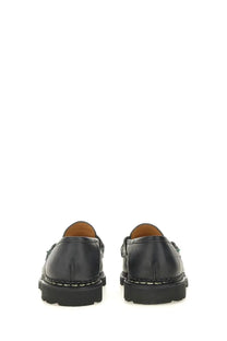 Paraboot men’s leather loafers black with glossy finish and contrasting white stitching along the soles