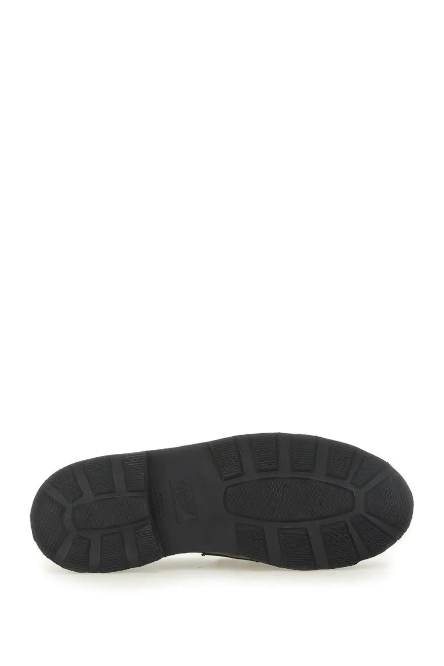 Black rubber sole with textured blocky tread pattern on paraboot men’s leather loafer black