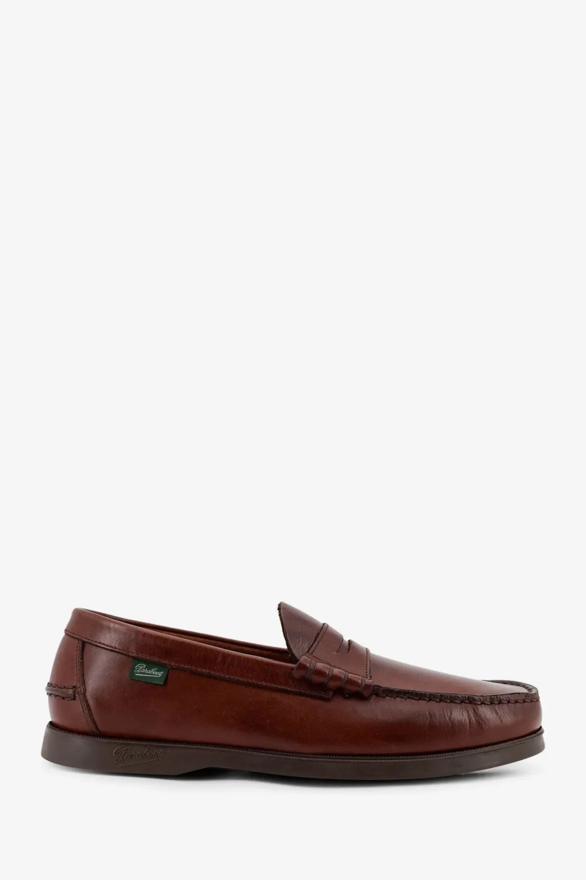 Paraboot men’s brown leather loafers with classic moccasin design and detailed stitched craftsmanship