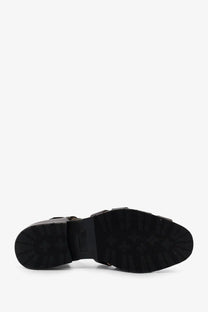 Paraboot men’s leather sandals black with platform sole textured rubber and metallic buckle details