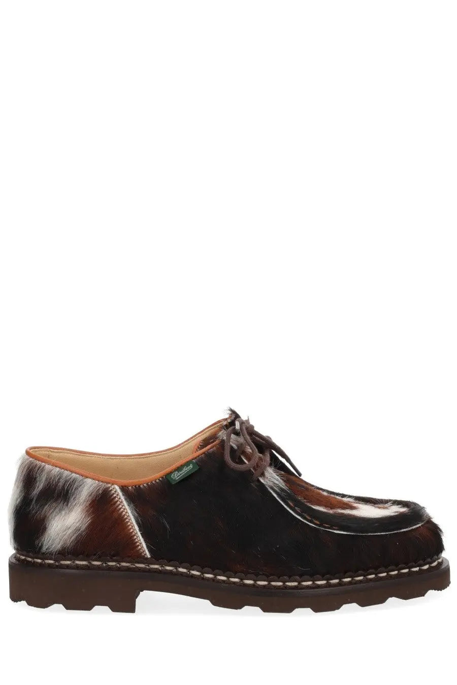 Paraboot men’s moccasin michael brown brown and white cowhide leather oxford shoe with dark brown laces and stitched sole