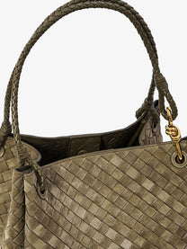 Bottega Veneta Women's Parachute Large Suede Shoulder Bag Green, view 4