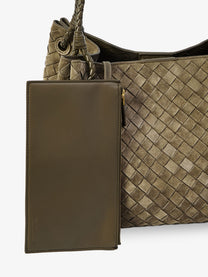Bottega Veneta Women's Parachute Large Suede Shoulder Bag Green, view 5
