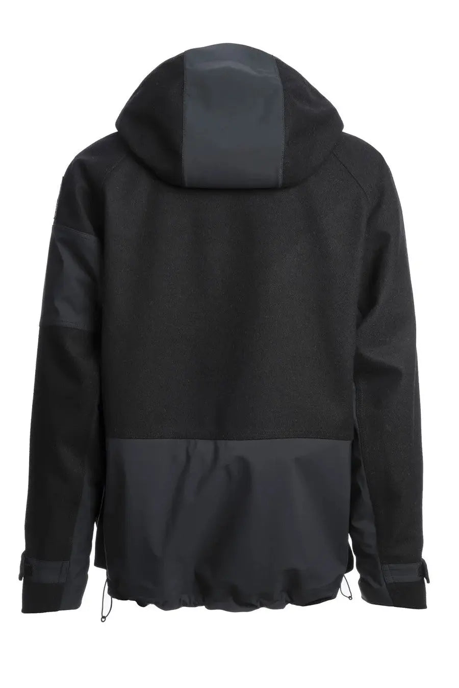 Parajumpers men’s amak ski jacket black with hood and dark gray contrasting panels on shoulders and hem