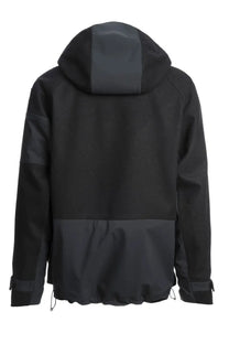Parajumpers men’s amak ski jacket black with hood and dark gray contrasting panels on shoulders and hem