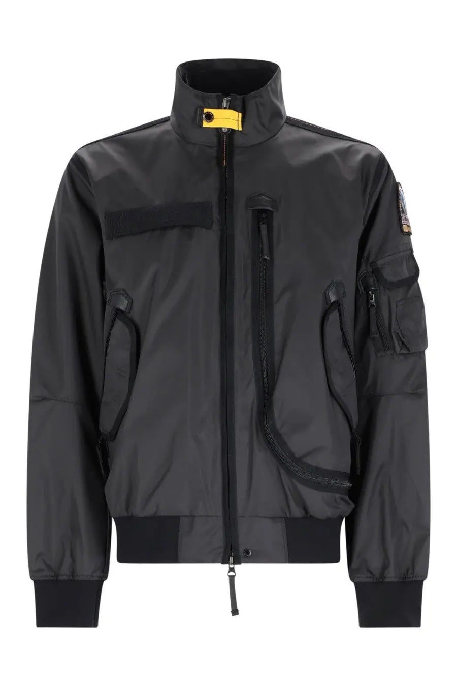 Parajumpers men’s giacca wes spring black tactical bomber jacket with yellow zipper pull and sleeve patch