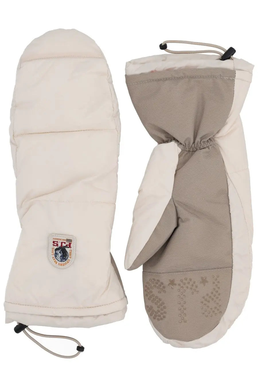 Parajumpers unisex hollywood gloves beige showing back side with cream quilted insulated mittens and drawstring cuff