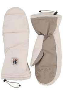 Parajumpers unisex hollywood gloves beige showing back side with cream quilted insulated mittens and drawstring cuff