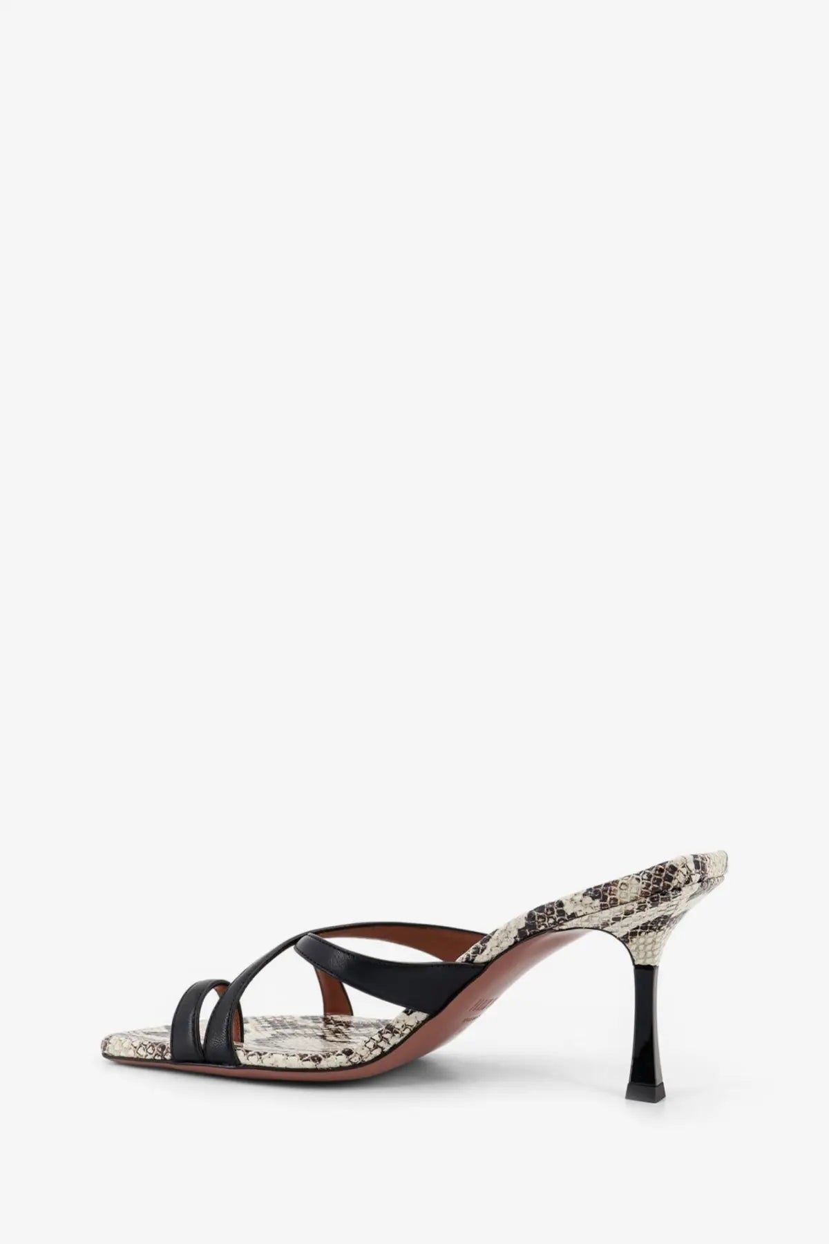 Black and beige snake print leather mule sandal with slender heel from Paris Texas womens Lorena collection