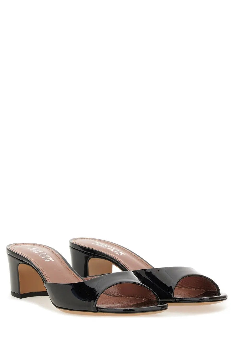 Paris Texas women’s sandalo Lara black patent leather mules with block heel and open toe design