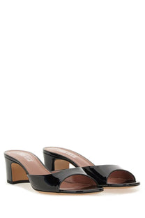 Paris Texas women’s sandalo Lara black patent leather mules with block heel and open toe design