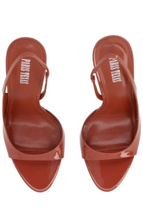 Paris Texas women’s slingback Lydia red heels made of burgundy patent leather with sleek glossy finish and embossed insole