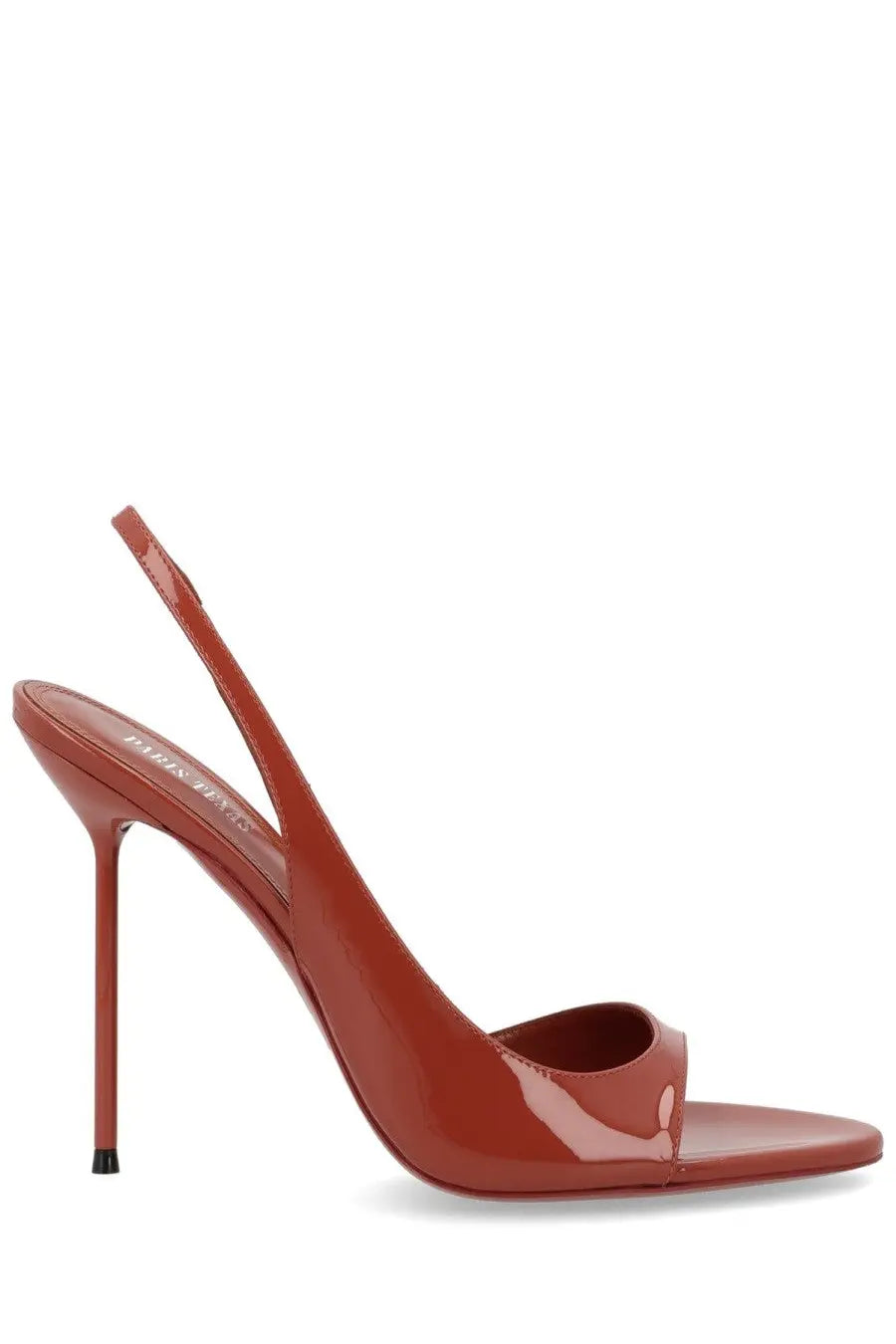 A sleek terracotta-colored slingback high heel with slender stiletto sole from paris texas womens lydia red collection