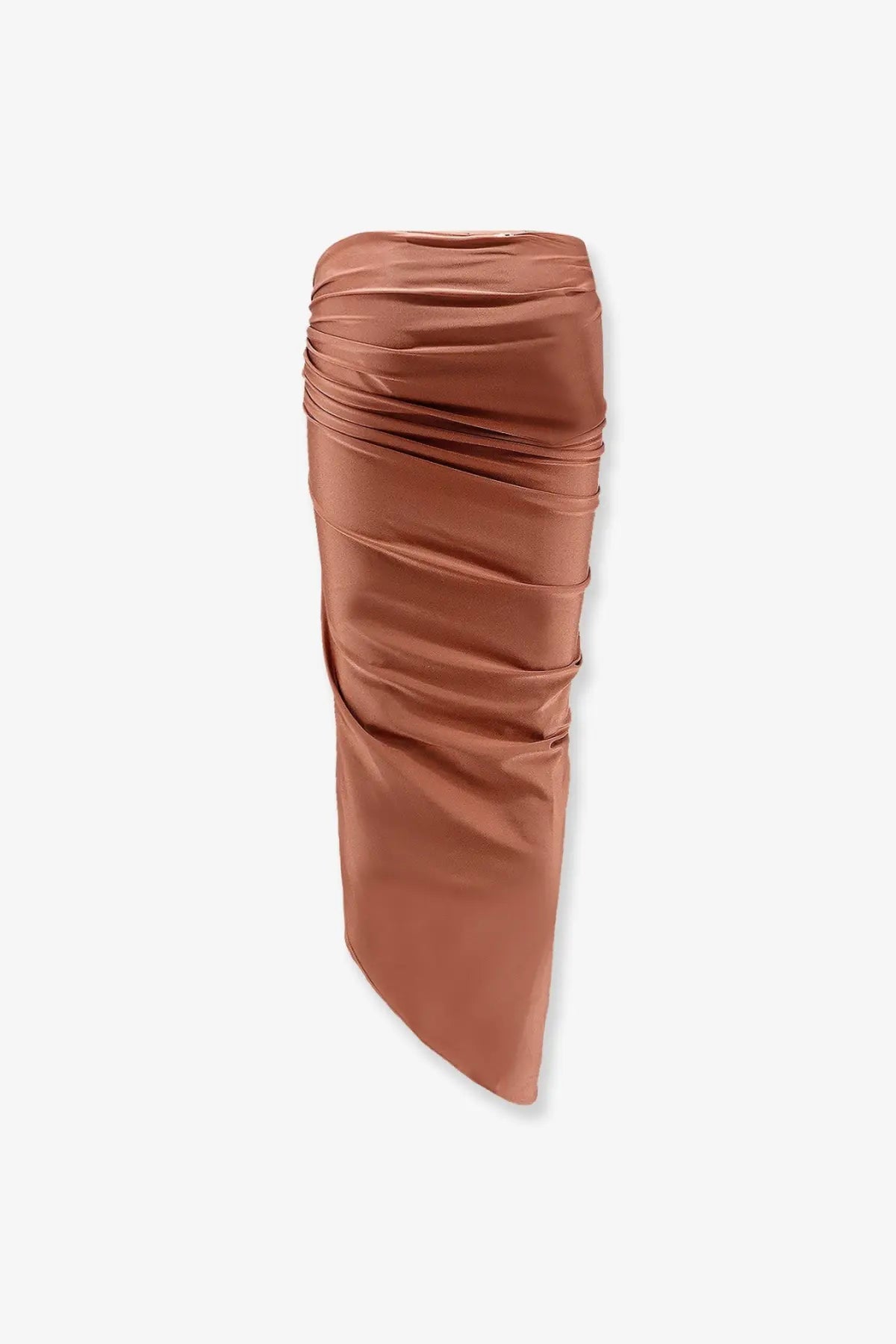 Patbo women’s golden dune lycra skirt orange sleek copper-toned satin midi skirt with ruched waistband and flowing silhouette