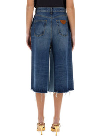 Chloé Women's Patchwork Denim Bermuda Shorts Blue, view 3