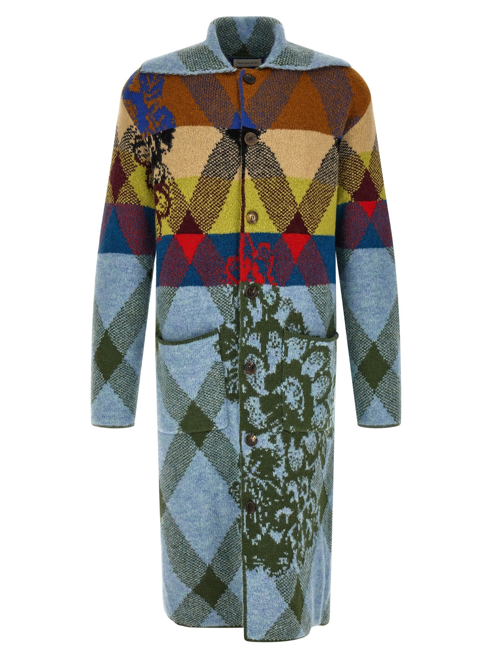 Dries Van Noten Patchwork Intarsia Cardigan Gold