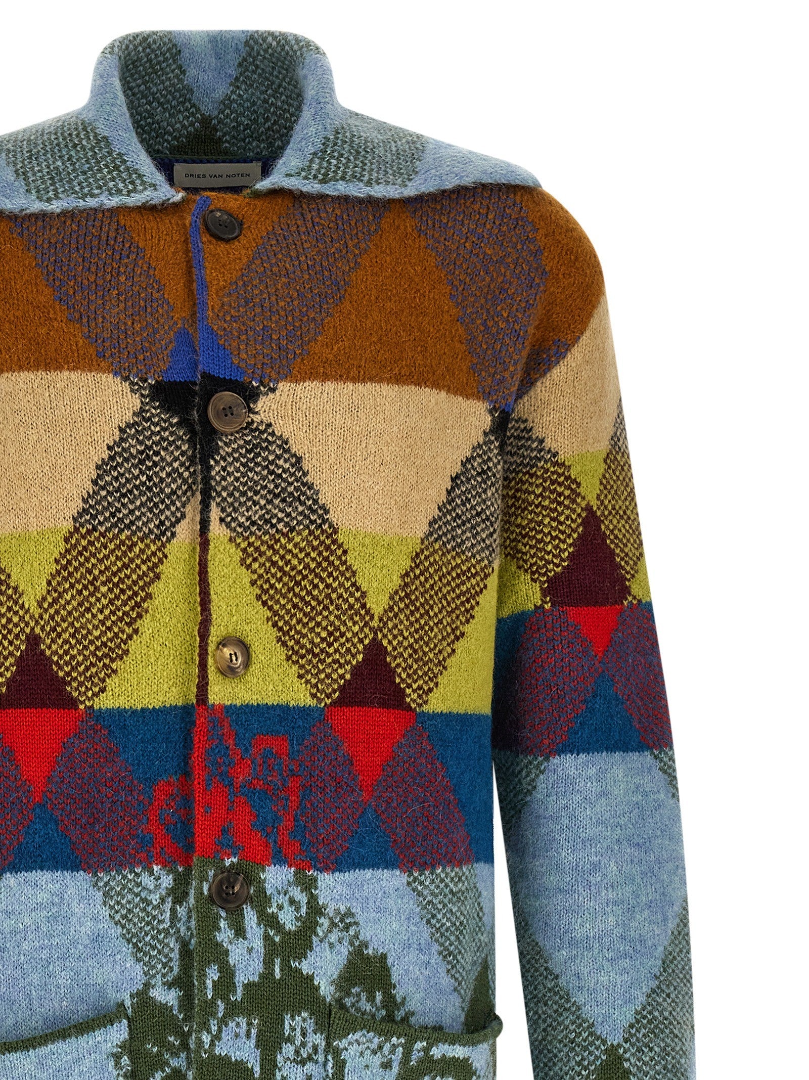 Dries Van Noten Patchwork Intarsia Cardigan Gold