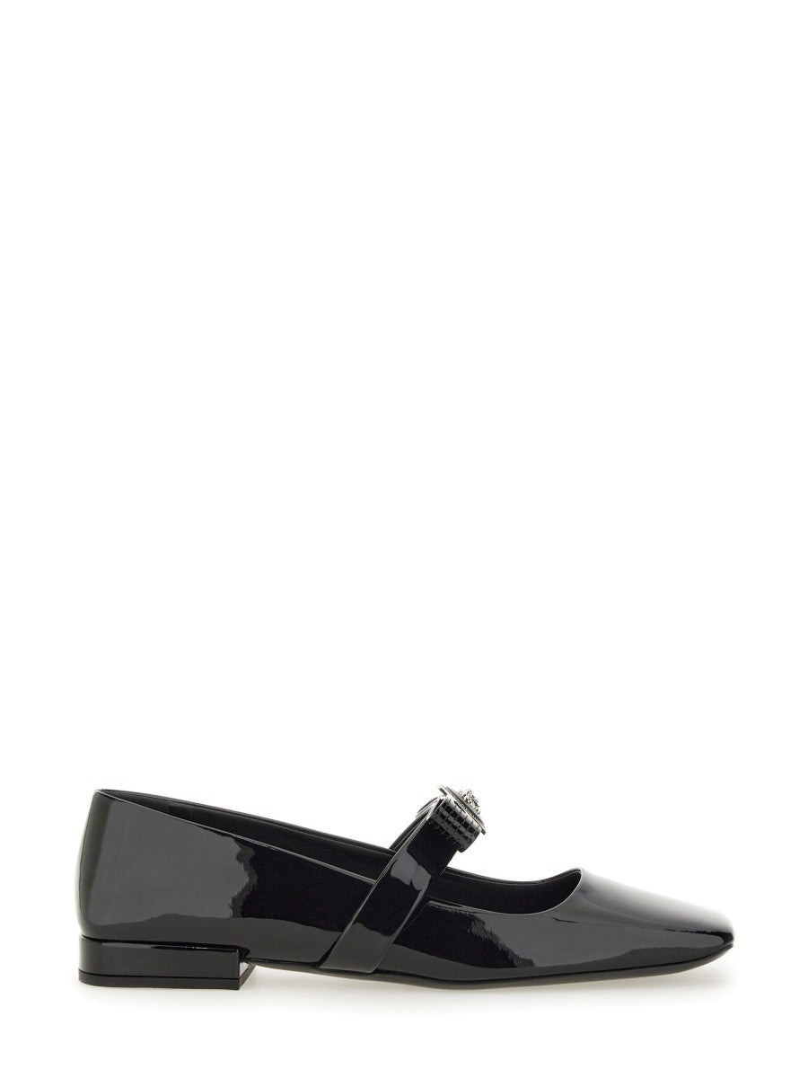 Versace Women's Patent Leather Ballerina Gianni Ribbon Black Versace