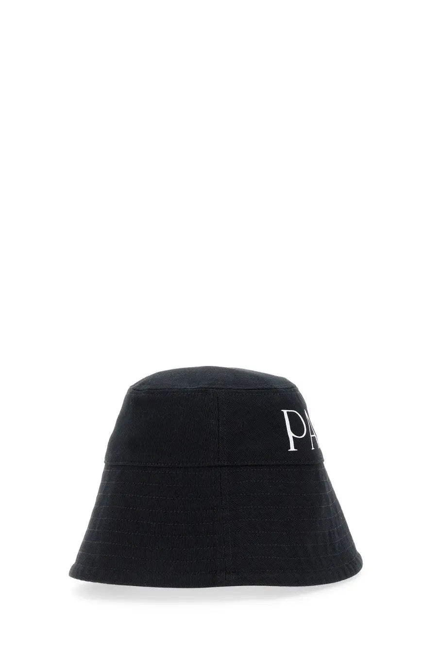 Patou women’s black bucket hat made of fabric with a white embroidered logo on the front for casual wear