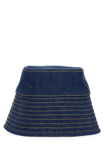 Patou women’s blue denim bucket hat with contrasting yellow stitching for casual outdoor wear