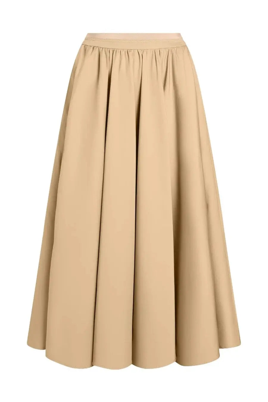 Patou women cotton maxi skirt beige a-line midi style with soft beige pleated waistband in lightweight smooth fabric