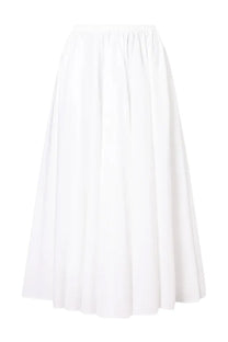 Patou women’s white cotton midi skirt with flowing a-line shape gathered waistband and soft pleated fabric