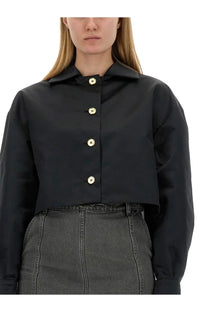Patou women’s black cropped fit jacket with gold-tone buttons in a button-up shirt style