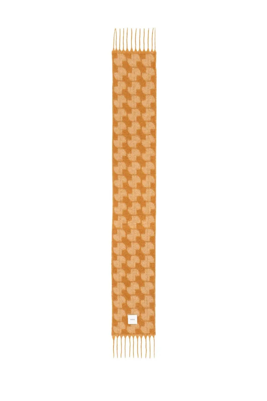 Patou women’s JP scarf beige long mustard-yellow with light beige abstract pattern and fringed ends