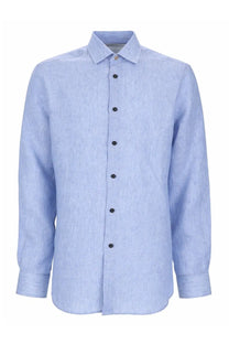 Light blue paul smith men’s linen button-down shirt with subtle texture and black buttons