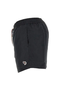 Paul Smith men’s black swim trunks with a small embroidered horse logo on the lower left leg