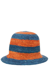 Paul Smith women’s cappello con patch blue woven bucket hat with vibrant orange and deep blue horizontal stripes