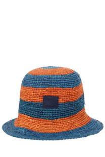 Paul Smith women’s cappello con patch blue woven bucket hat with vibrant orange and deep blue horizontal stripes and a front patch