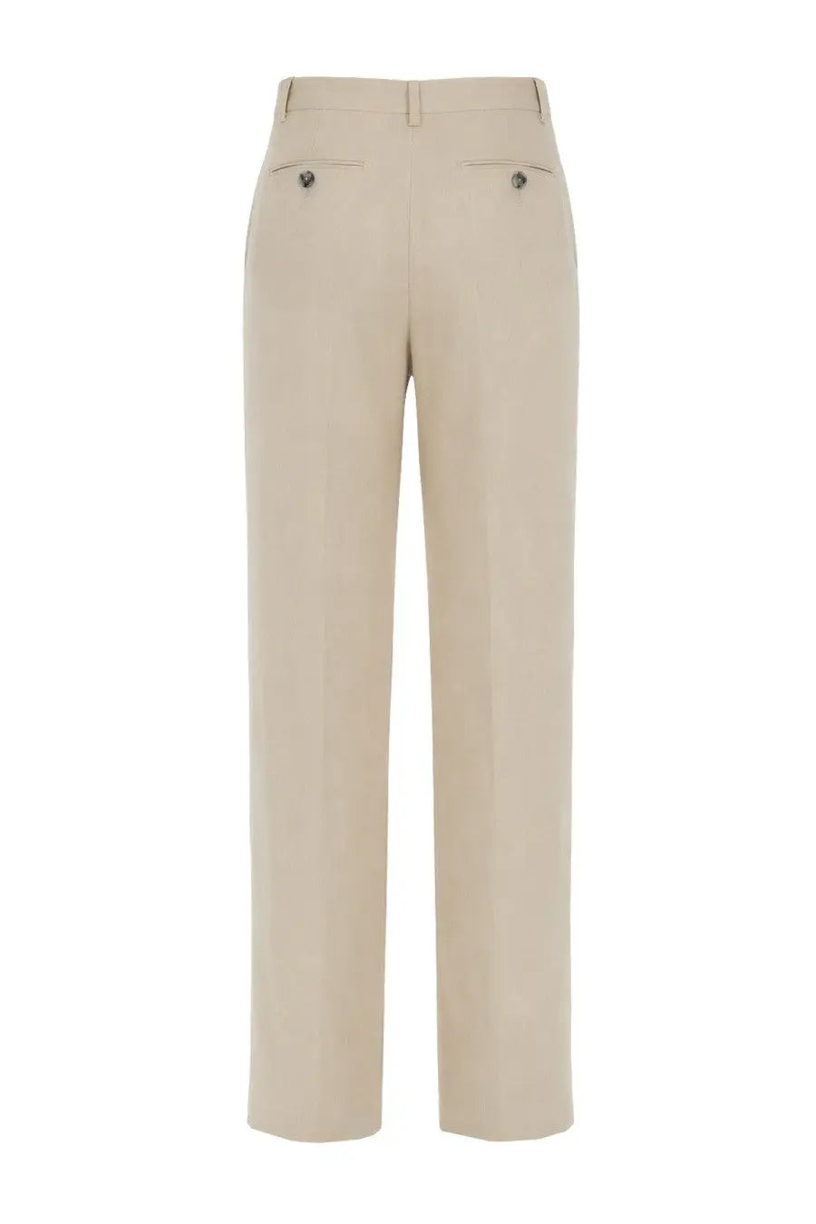 Paul Smith women’s pantalone sartoriale beige tailored linen trousers with straight-leg cut and metallic button pockets