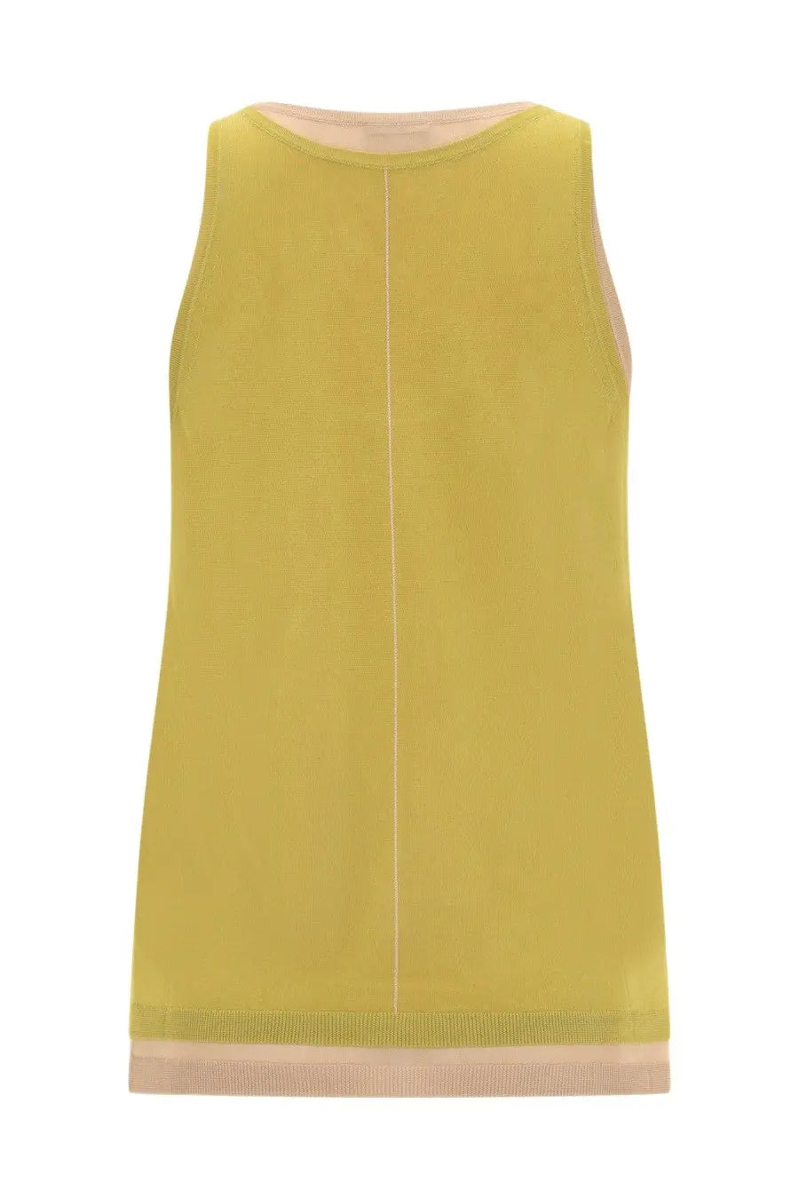 Paul Smith women’s rayon tank top in mustard yellow with cream ribbed trim and vertical seam detail