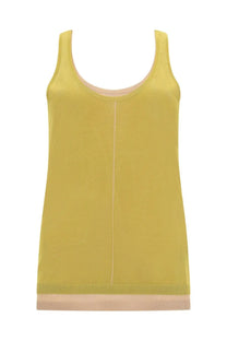 Paul Smith women’s rayon tank top green soft yellow sleeveless with vertical seam and pale pink ribbed trim