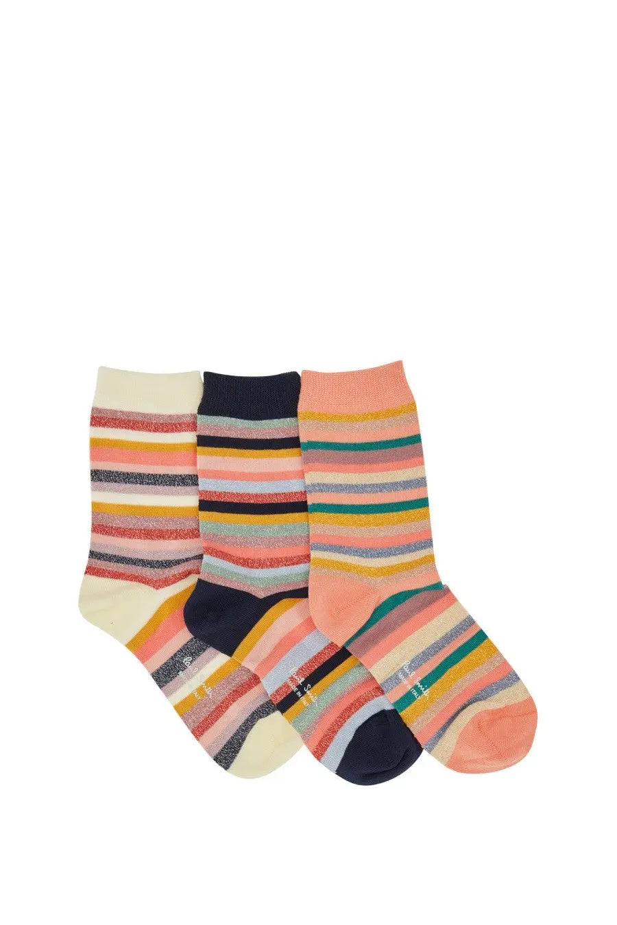 Paul Smith women’s socks signature stripe multicolor with colorful shimmering horizontal bands in soft knit material