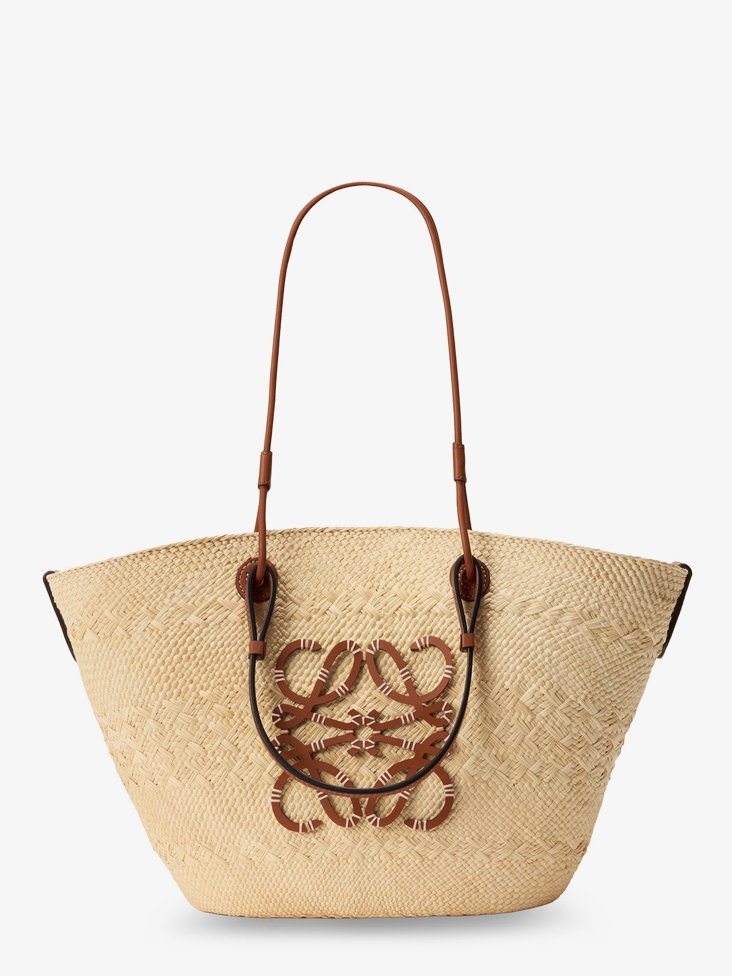 Loewe Women's Paulas Ibiza Anagram Raffia and Leather Shoulder Bag White
