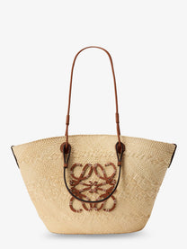Loewe Women's Paulas Ibiza Anagram Raffia and Leather Shoulder Bag White