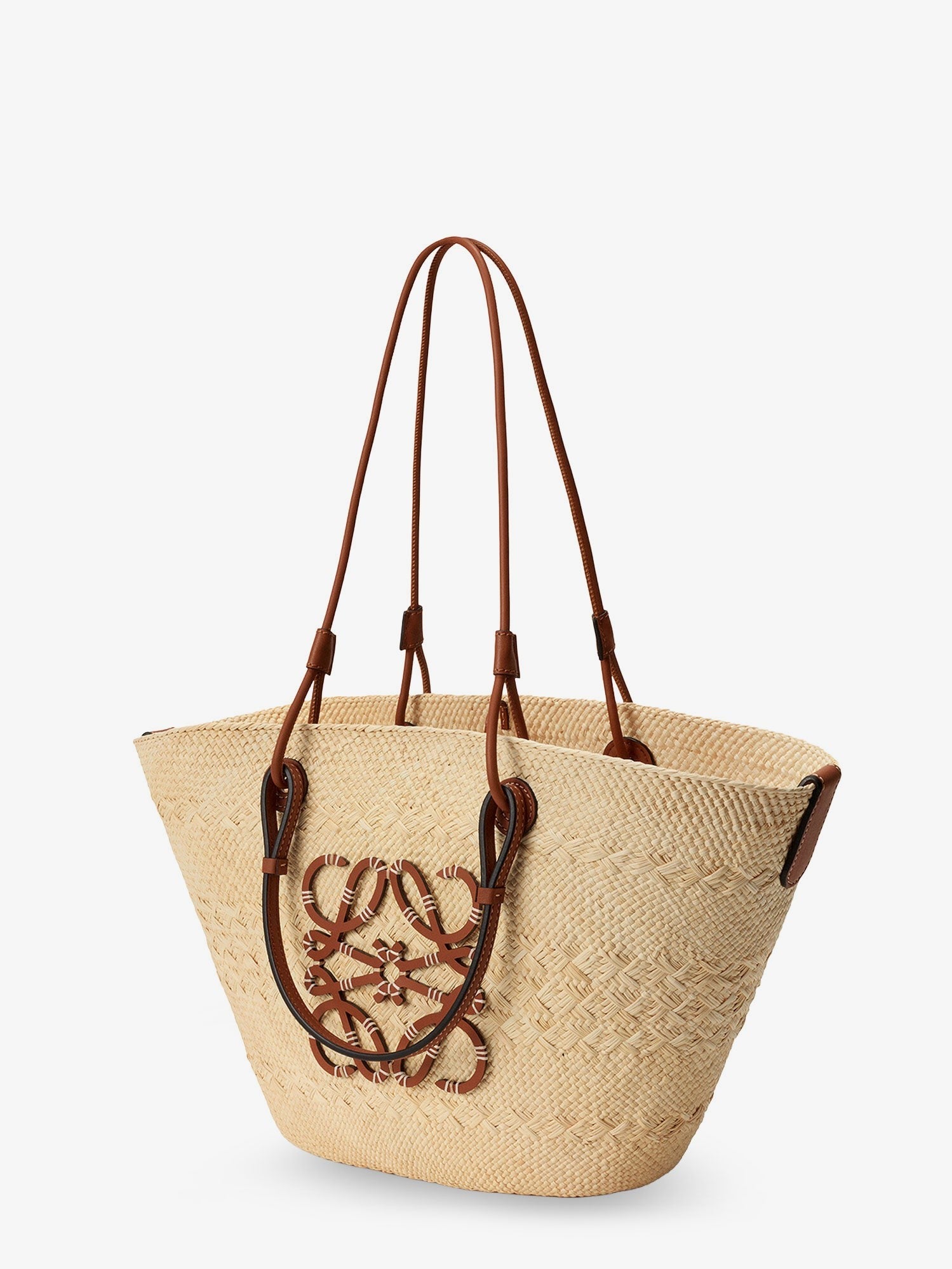 Loewe Women's Paulas Ibiza Anagram Raffia and Leather Shoulder Bag White