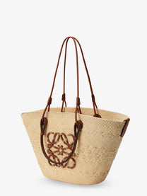 Loewe Women's Paulas Ibiza Anagram Raffia and Leather Shoulder Bag White