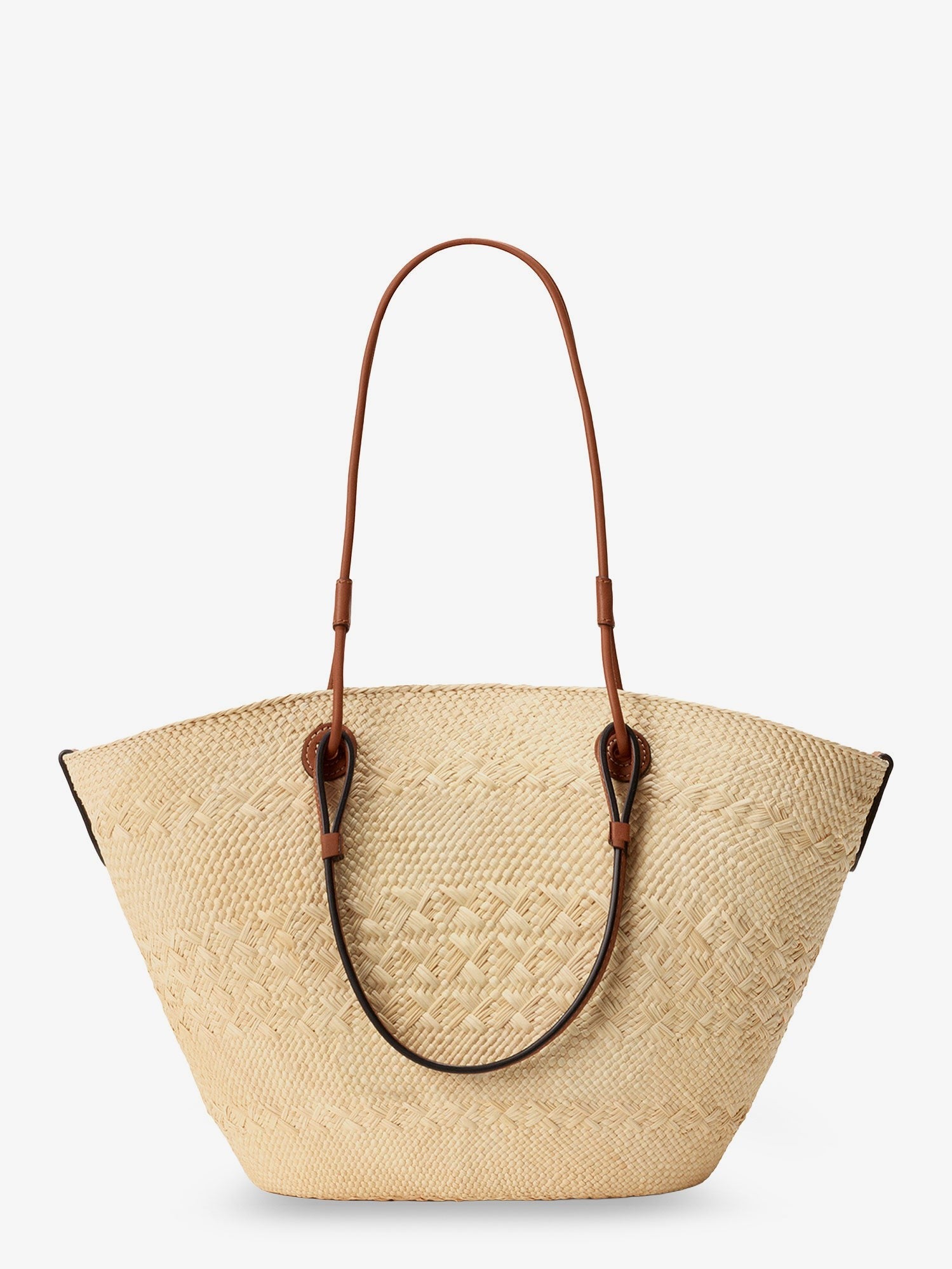 Loewe Women's Paulas Ibiza Anagram Raffia and Leather Shoulder Bag White