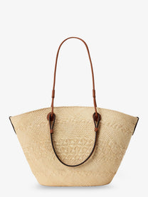 Loewe Women's Paulas Ibiza Anagram Raffia and Leather Shoulder Bag White