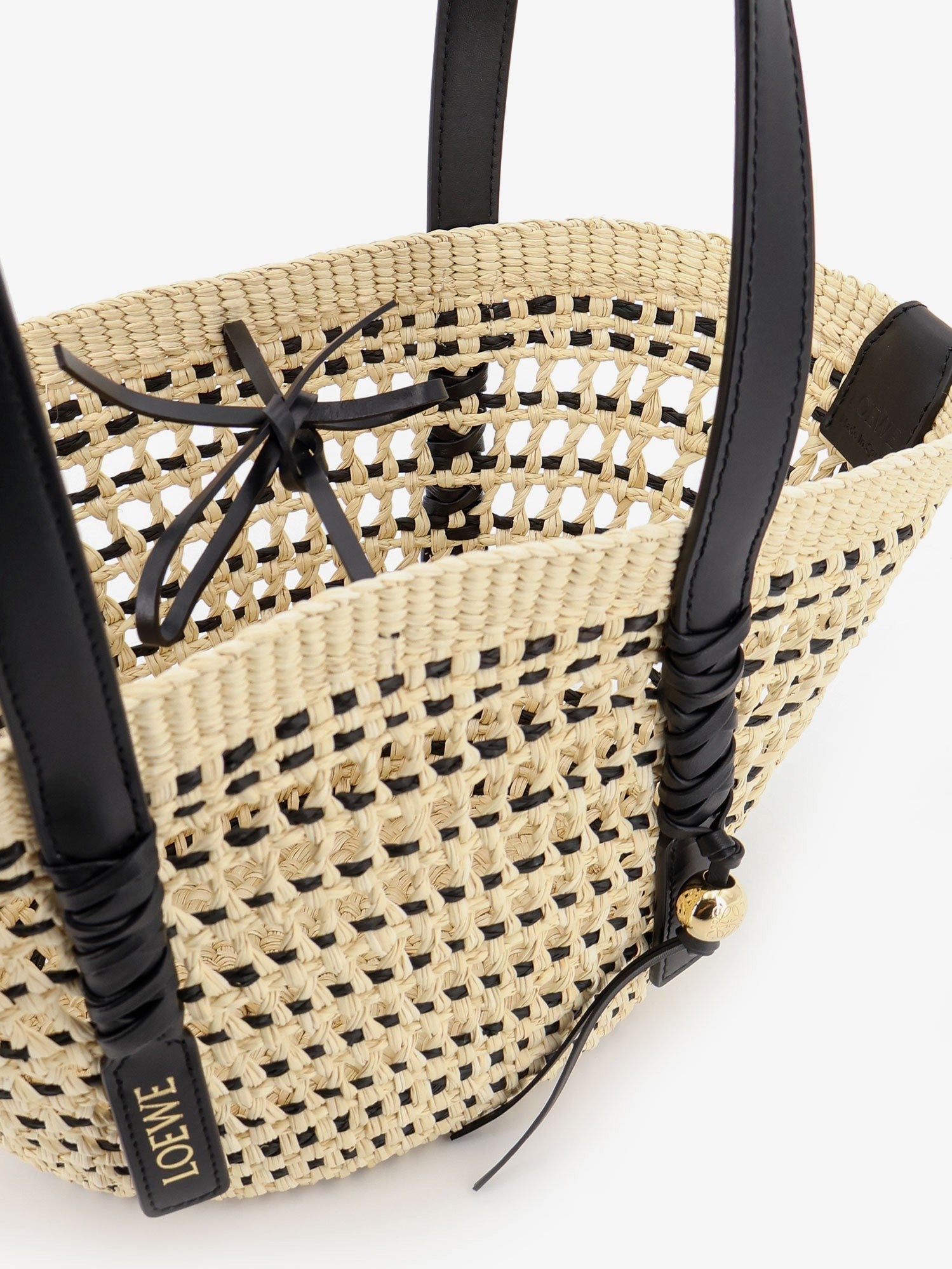 Loewe Women's Paulas Ibiza Braid Basket Small Iraca Palm Leaf Shoulder Bag Black