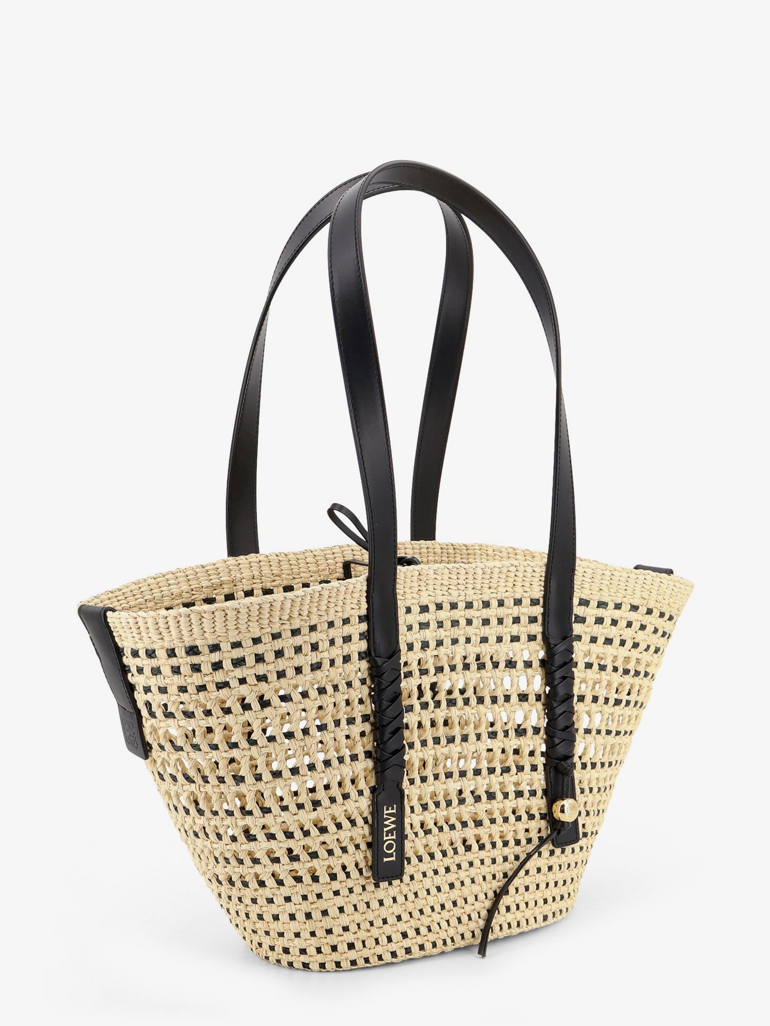 Loewe Women's Paulas Ibiza Braid Raffia and Leather Shoulder Bag Black