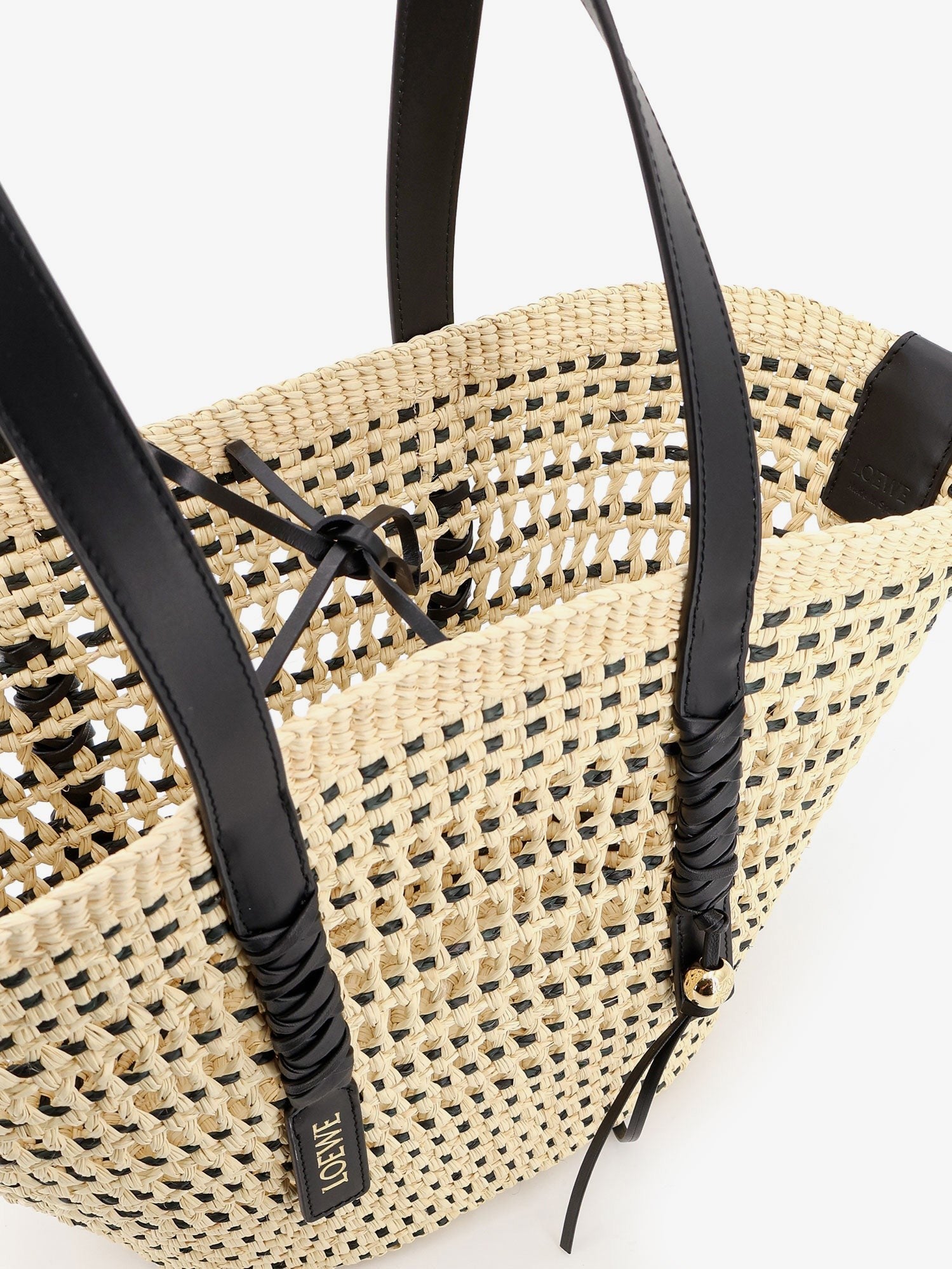 Loewe Women's Paulas Ibiza Braid Raffia and Leather Shoulder Bag Black