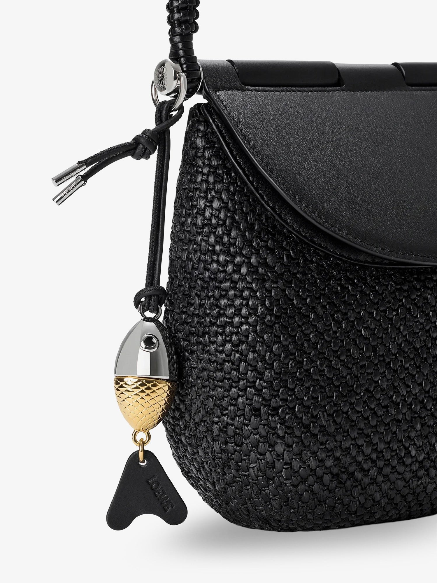Loewe Women's Paulas Ibiza Pescador Raffia and Leather Handbag Black