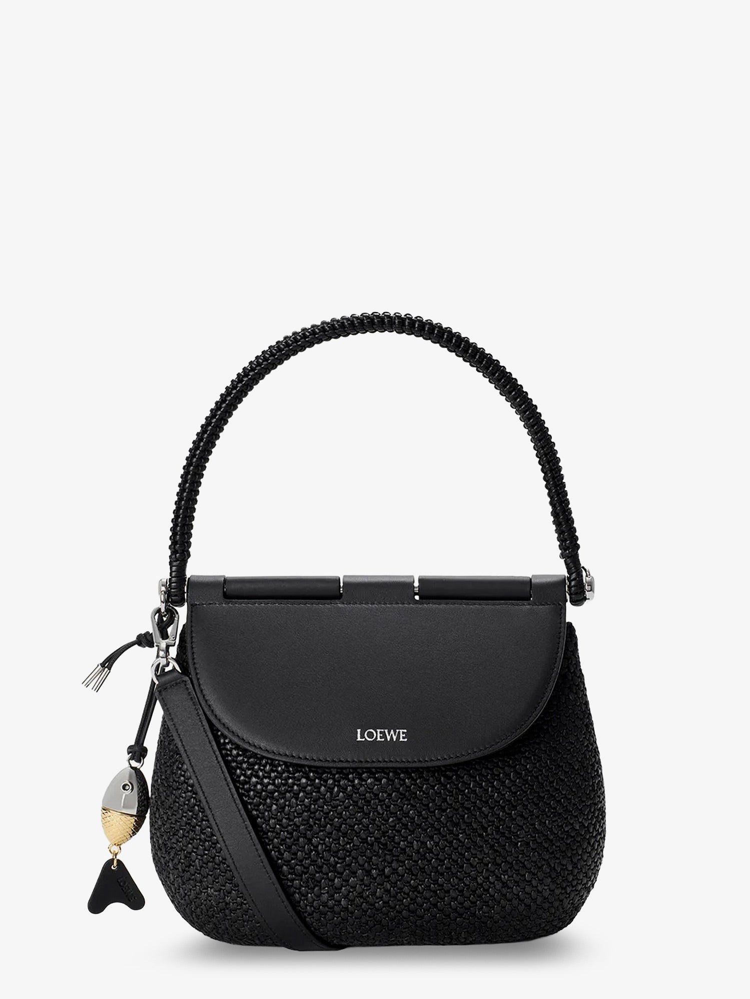 Loewe Women's Paulas Ibiza Pescador Raffia and Leather Handbag Black