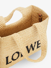 Loewe Women's Paulas Ibiza Small Loewe Font Raffia Handbag White
